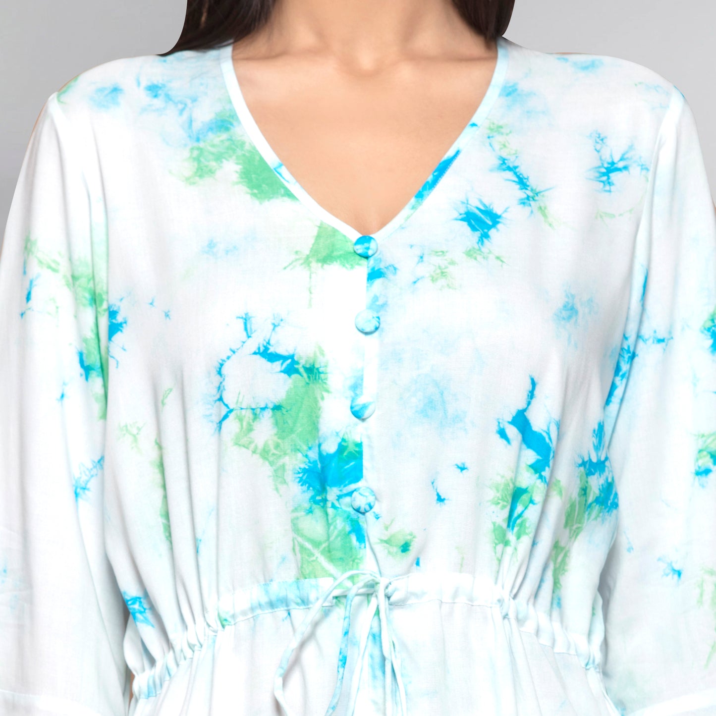 Blue and Green Tie-Dye Frill Dress