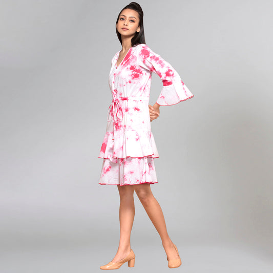 Light Pink Tie-Dye Frill Dress
