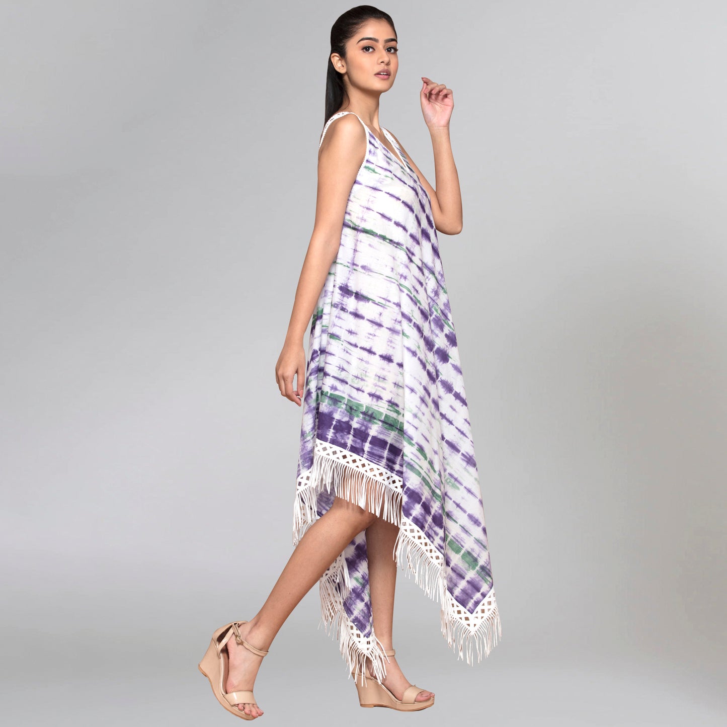Purple and Green Tie-Dye Handkerchief Dress