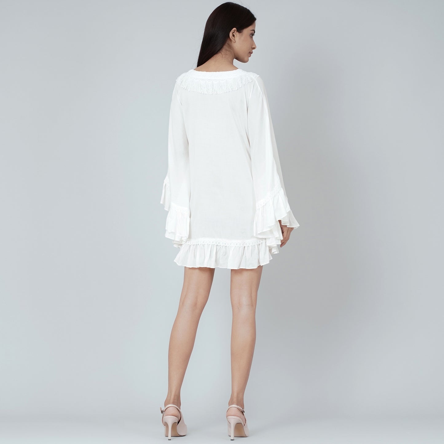 White Ruffle Short Dress