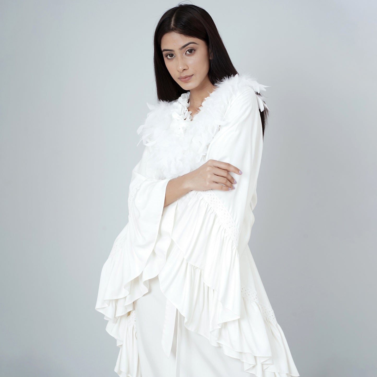 White Ruffle Long Dress