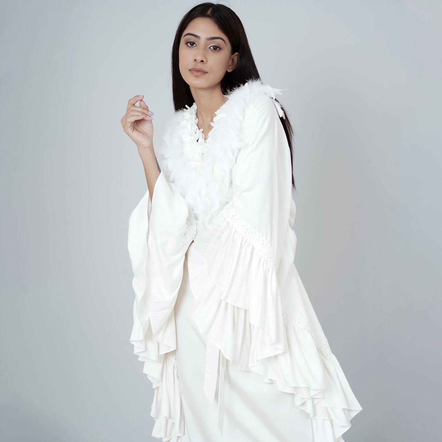 White Ruffle Long Dress