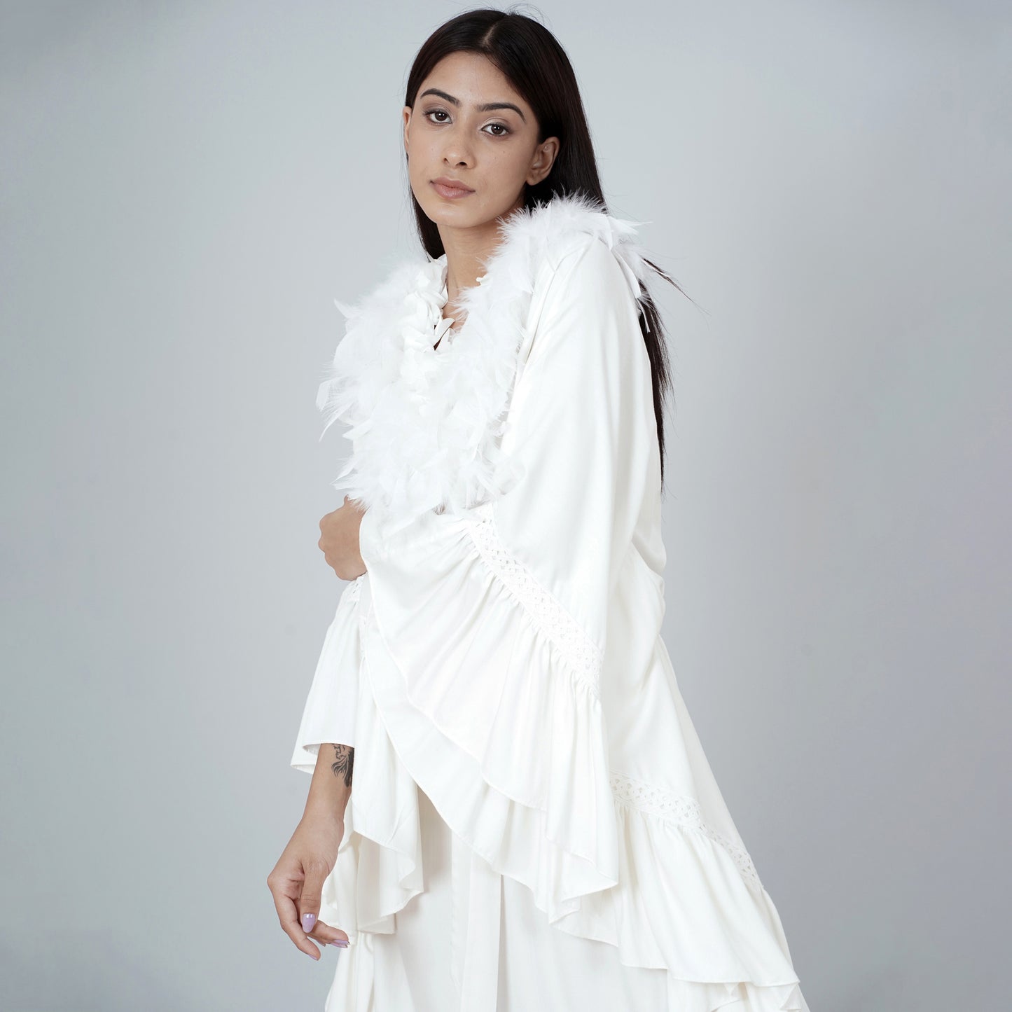 White Ruffle Long Dress