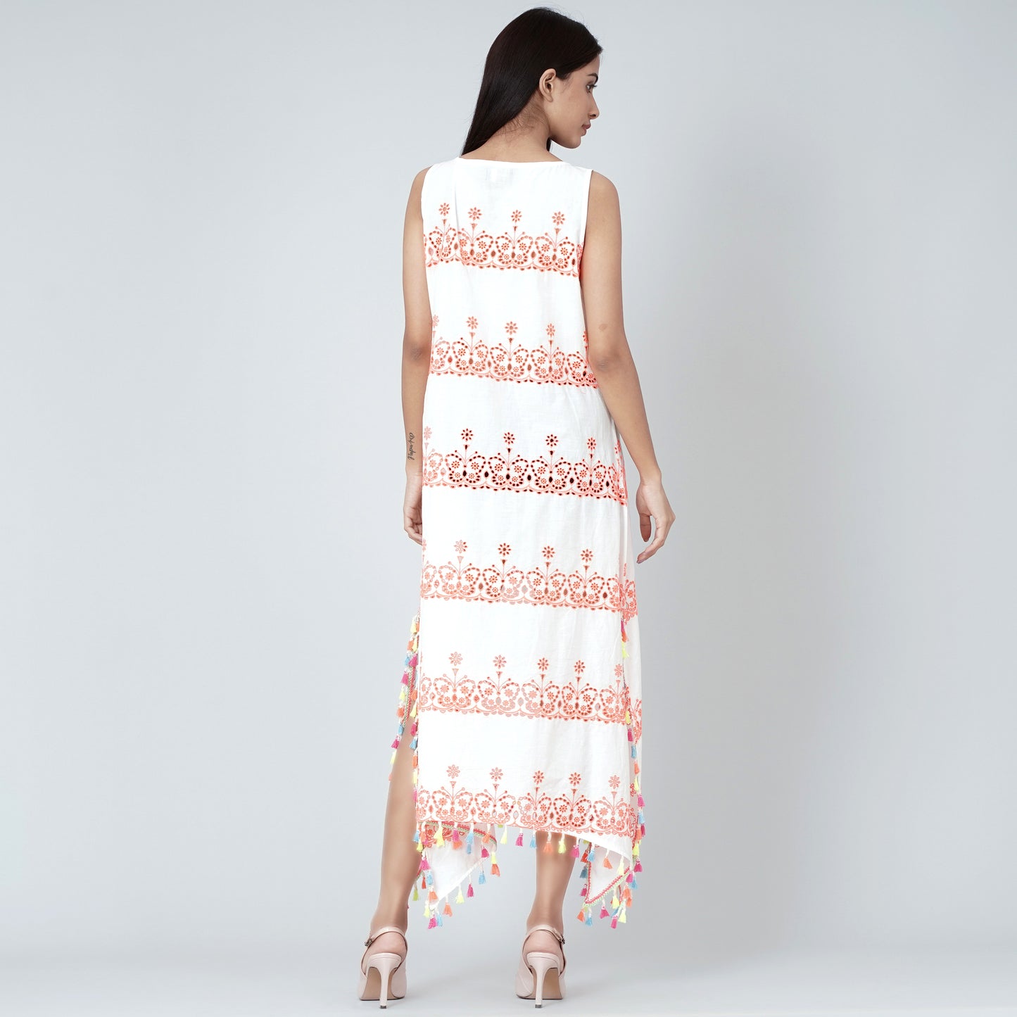 White and Neon Orange A-Line Sundress