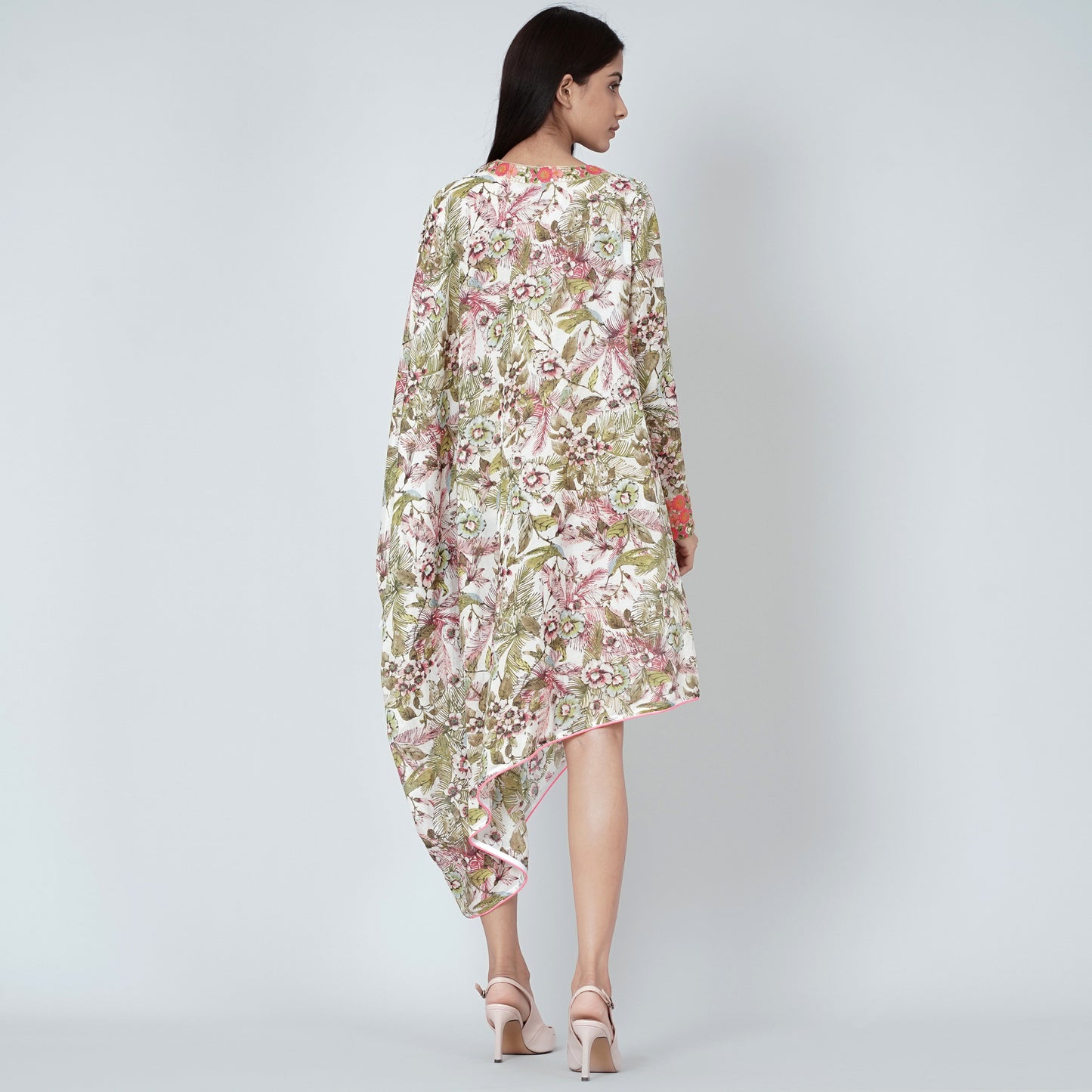 Green One Sleeve Floral Print Dress
