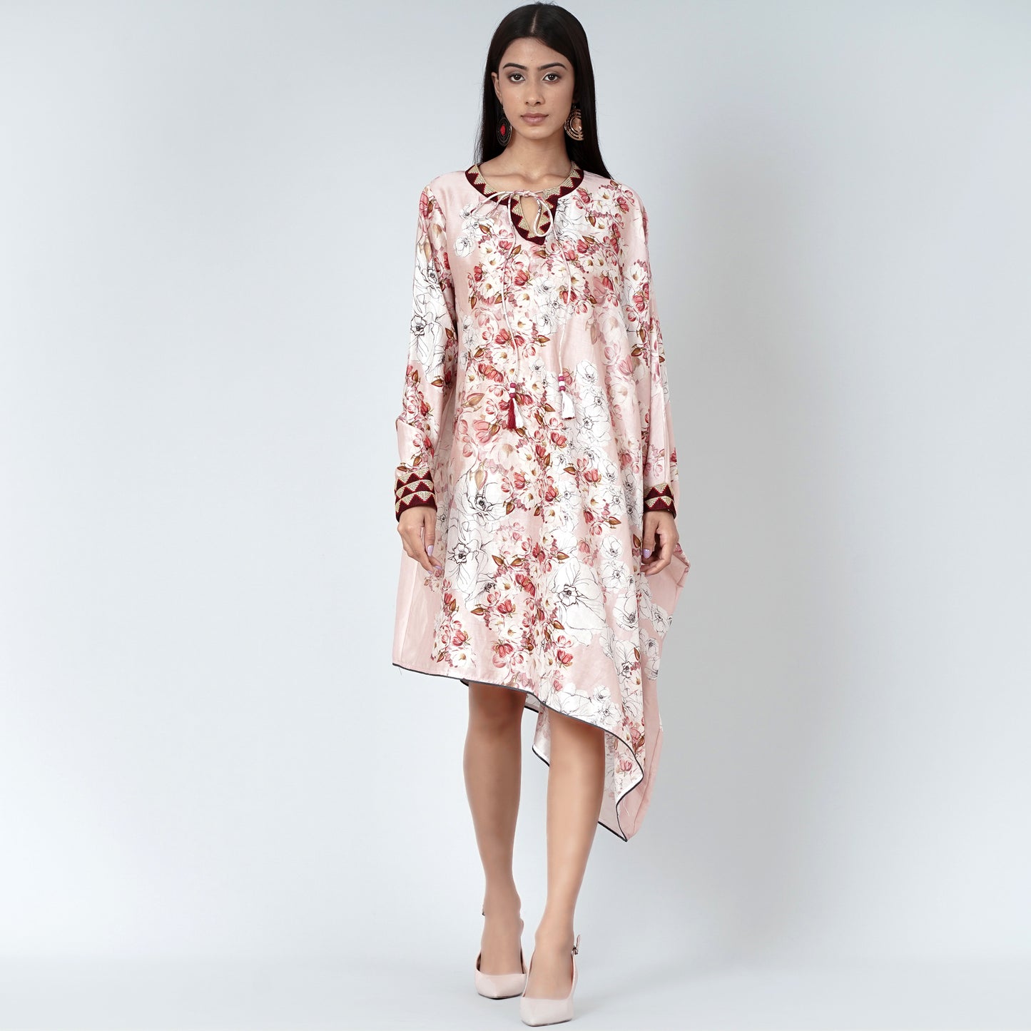 Pink One Sleeve Floral Print Dress