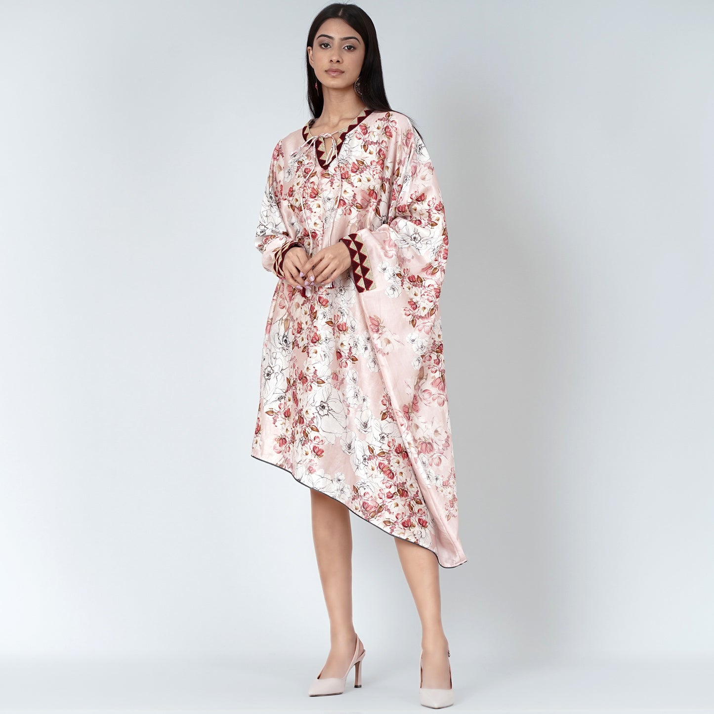 Pink One Sleeve Floral Print Dress