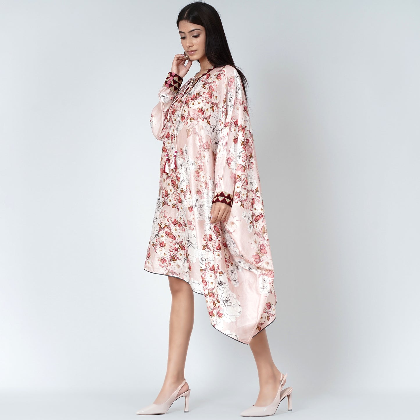 Pink One Sleeve Floral Print Dress