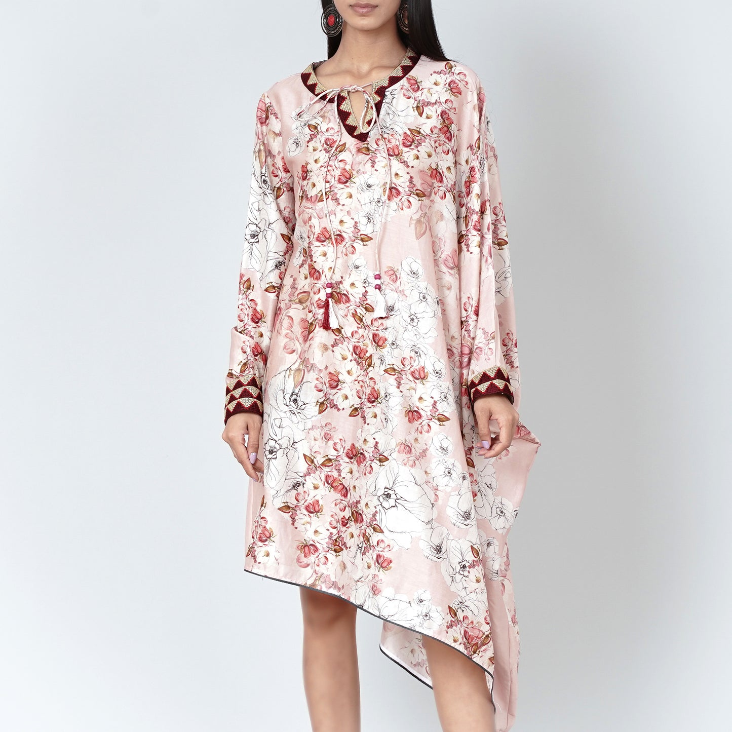 Pink One Sleeve Floral Print Dress