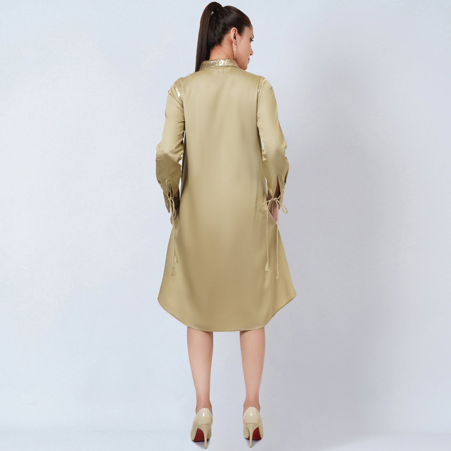 Sand Sequinned Shirt Dress