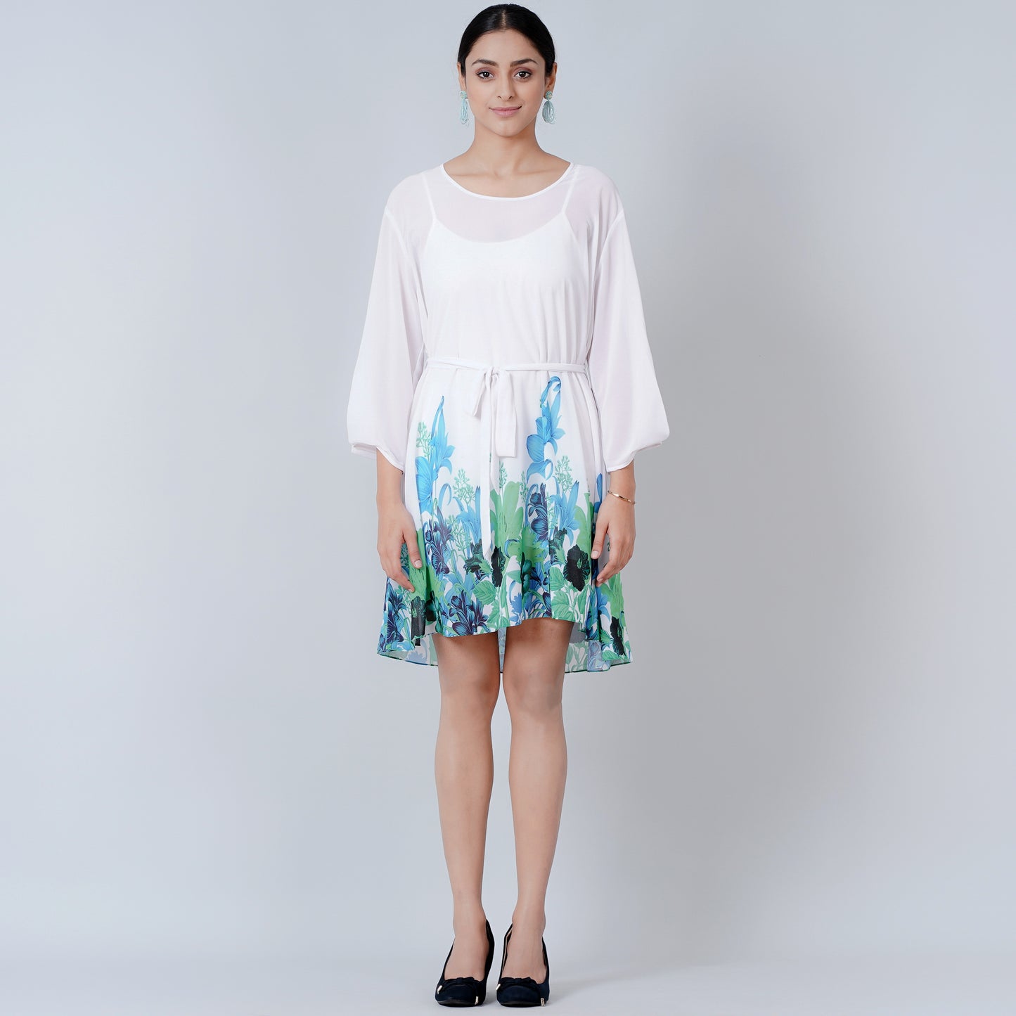 Blue and Neon Green Floral Dress