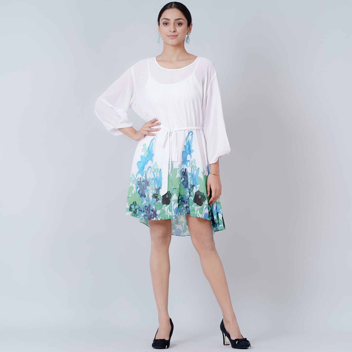 Blue and Neon Green Floral Dress