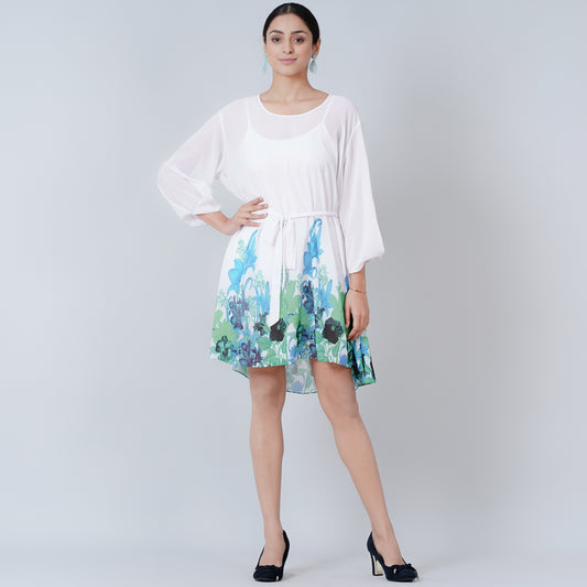 Blue and Neon Green Floral Dress