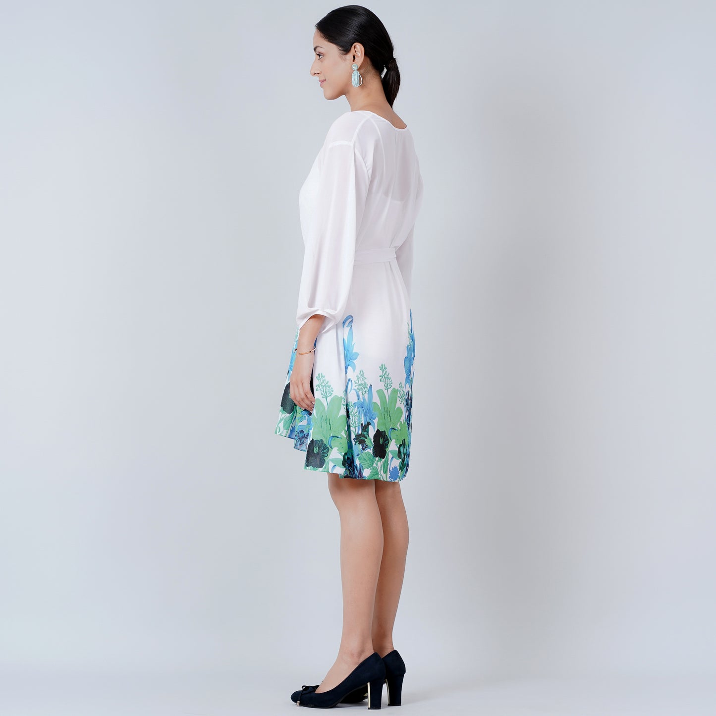 Blue and Neon Green Floral Dress