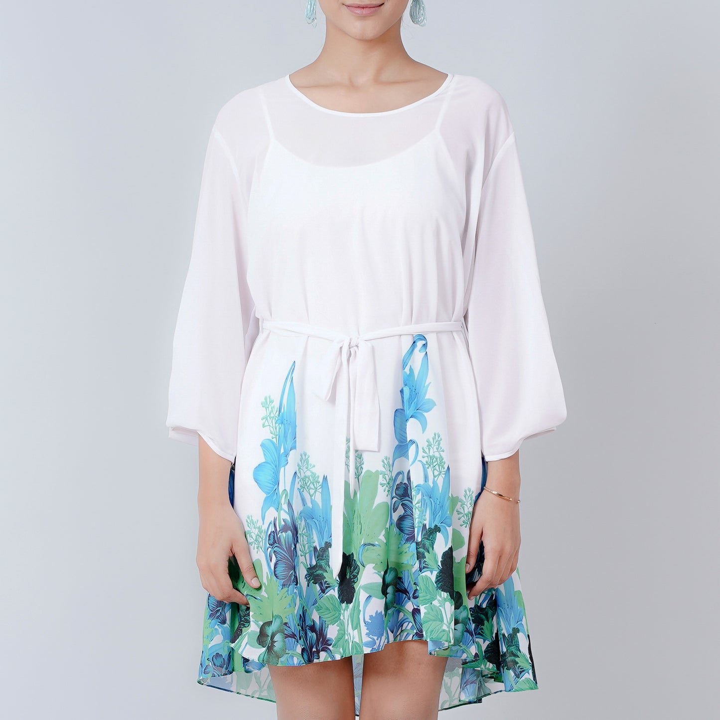 Blue and Neon Green Floral Dress