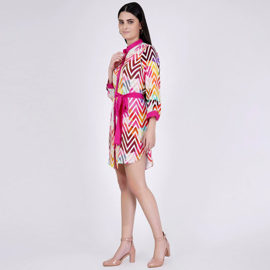 Pink and White Chevron Shirt Dress