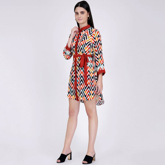 Red and White Chevron Shirt Dress