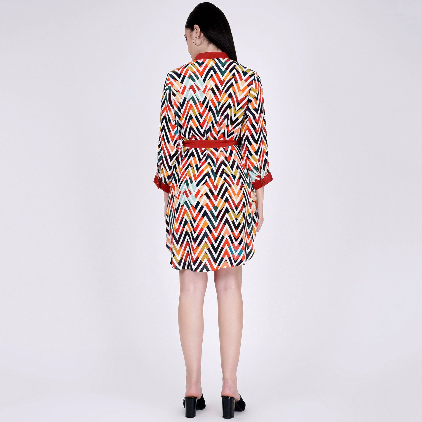 Red and White Chevron Shirt Dress
