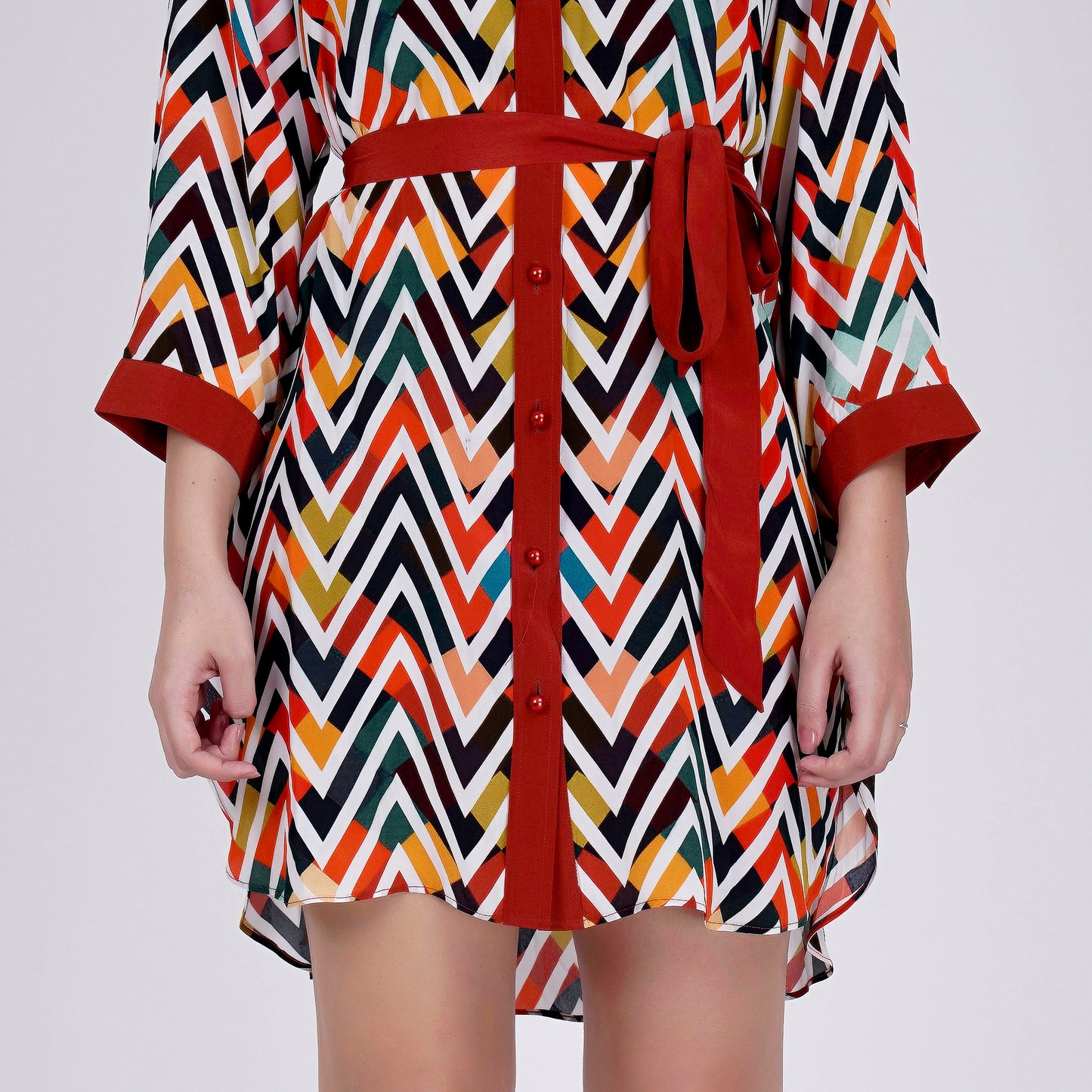 Red and White Chevron Shirt Dress