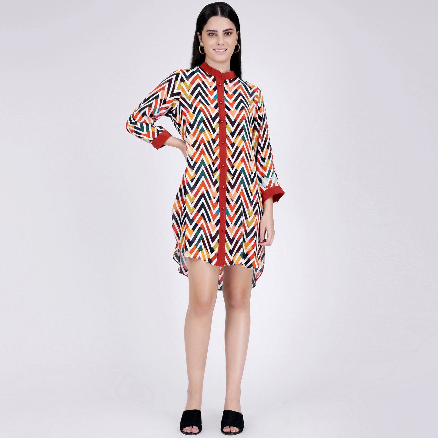 Red and White Chevron Shirt Dress