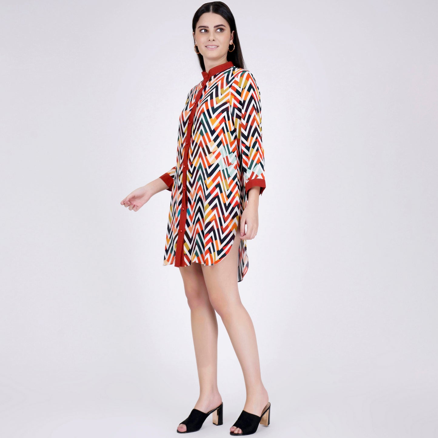 Red and White Chevron Shirt Dress