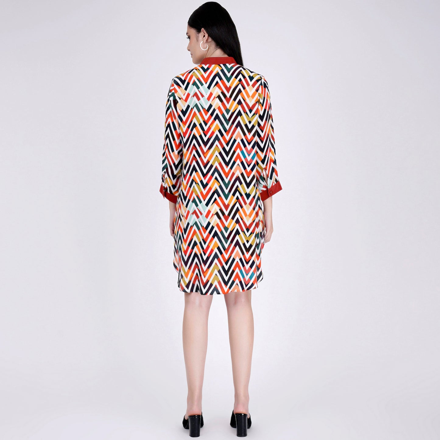 Red and White Chevron Shirt Dress