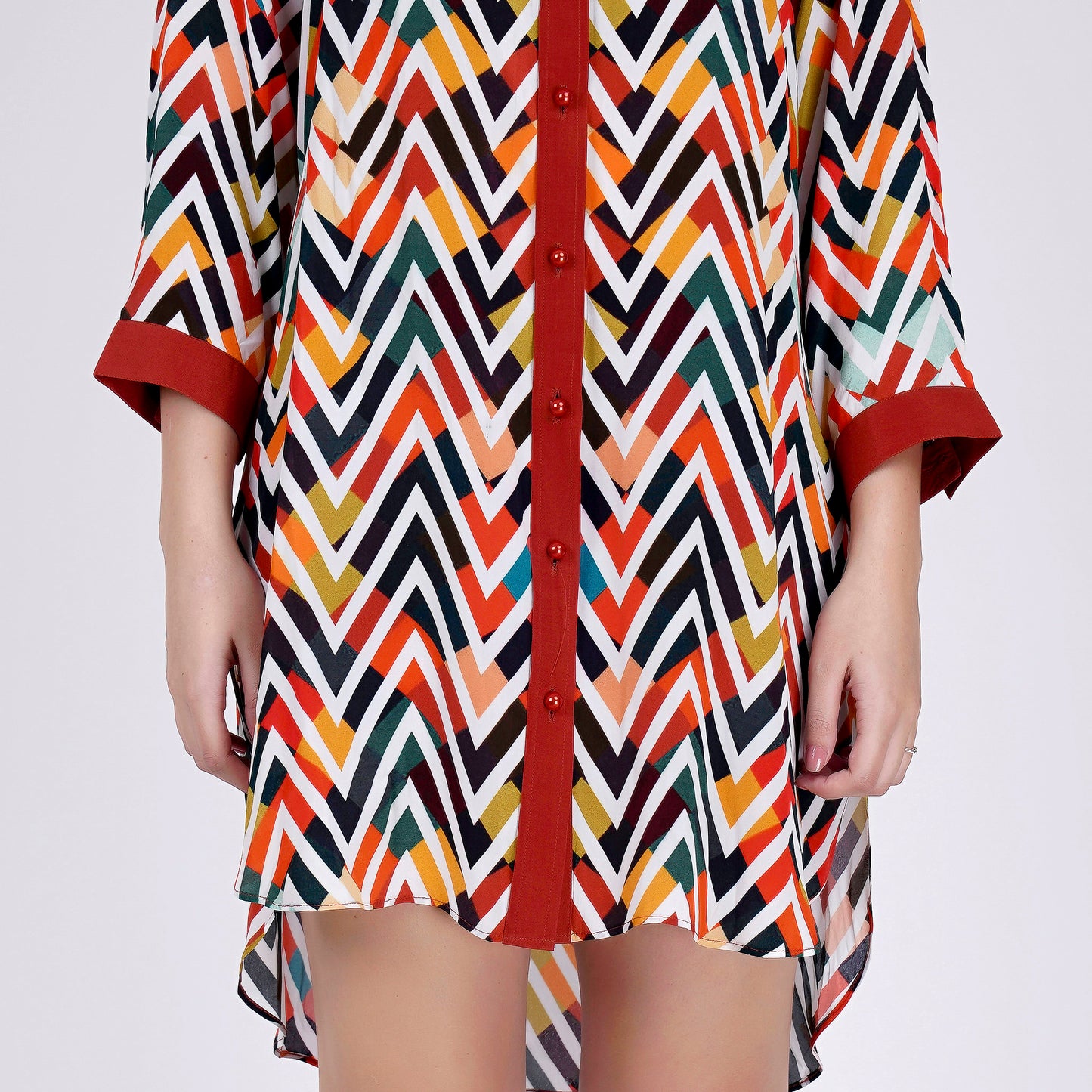 Red and White Chevron Shirt Dress
