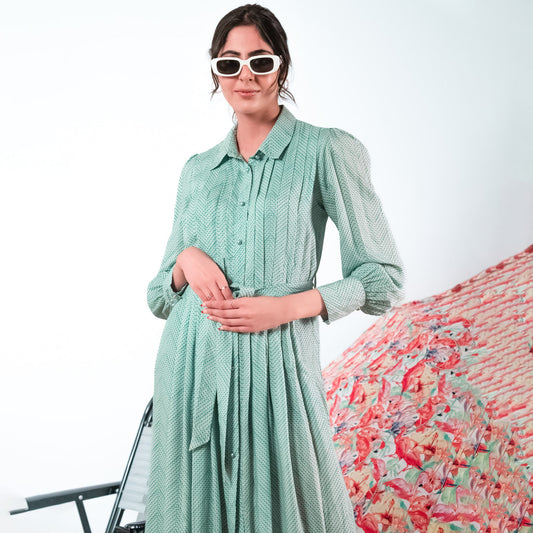 Green and White Chevron Maxi Dress