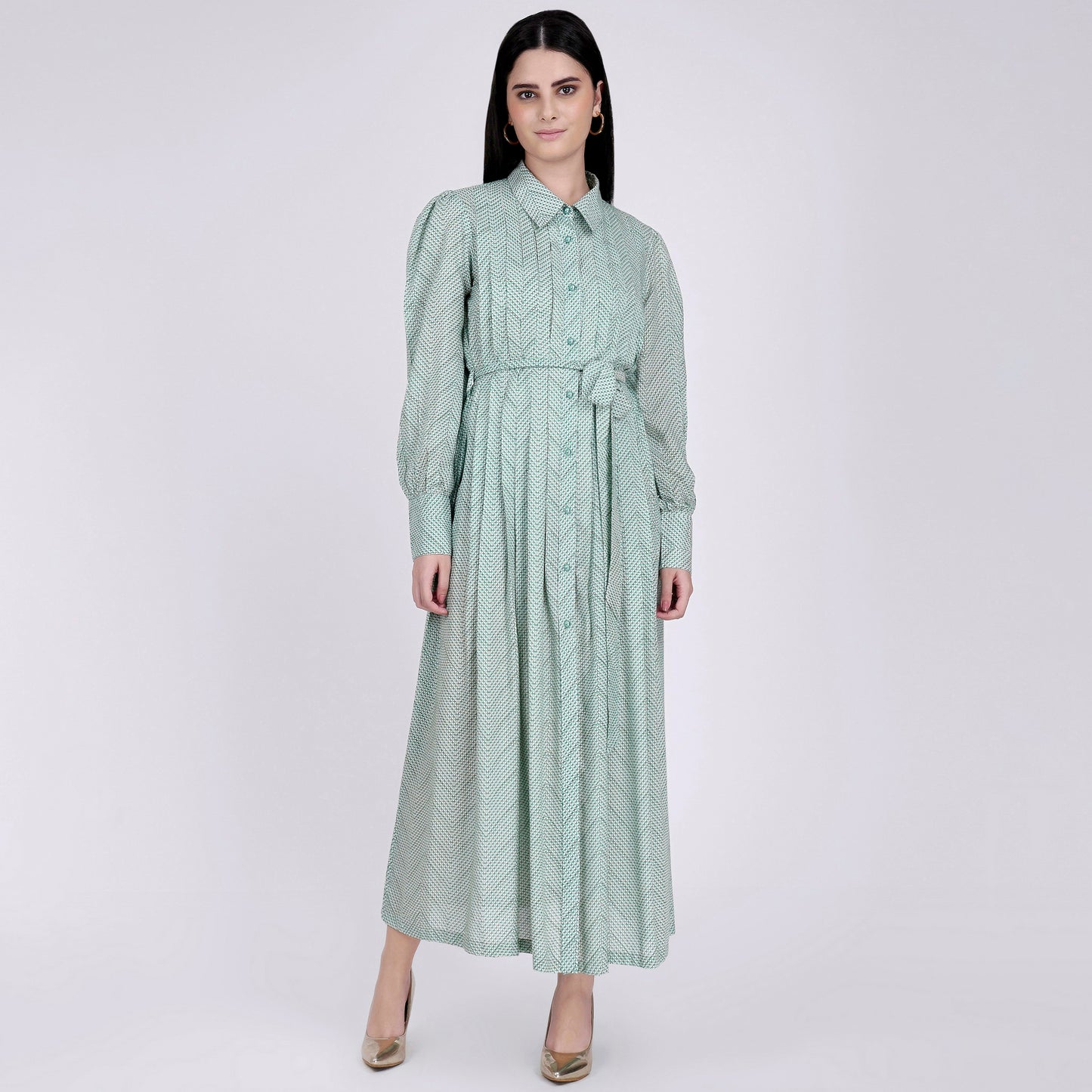 Green and White Chevron Maxi Dress