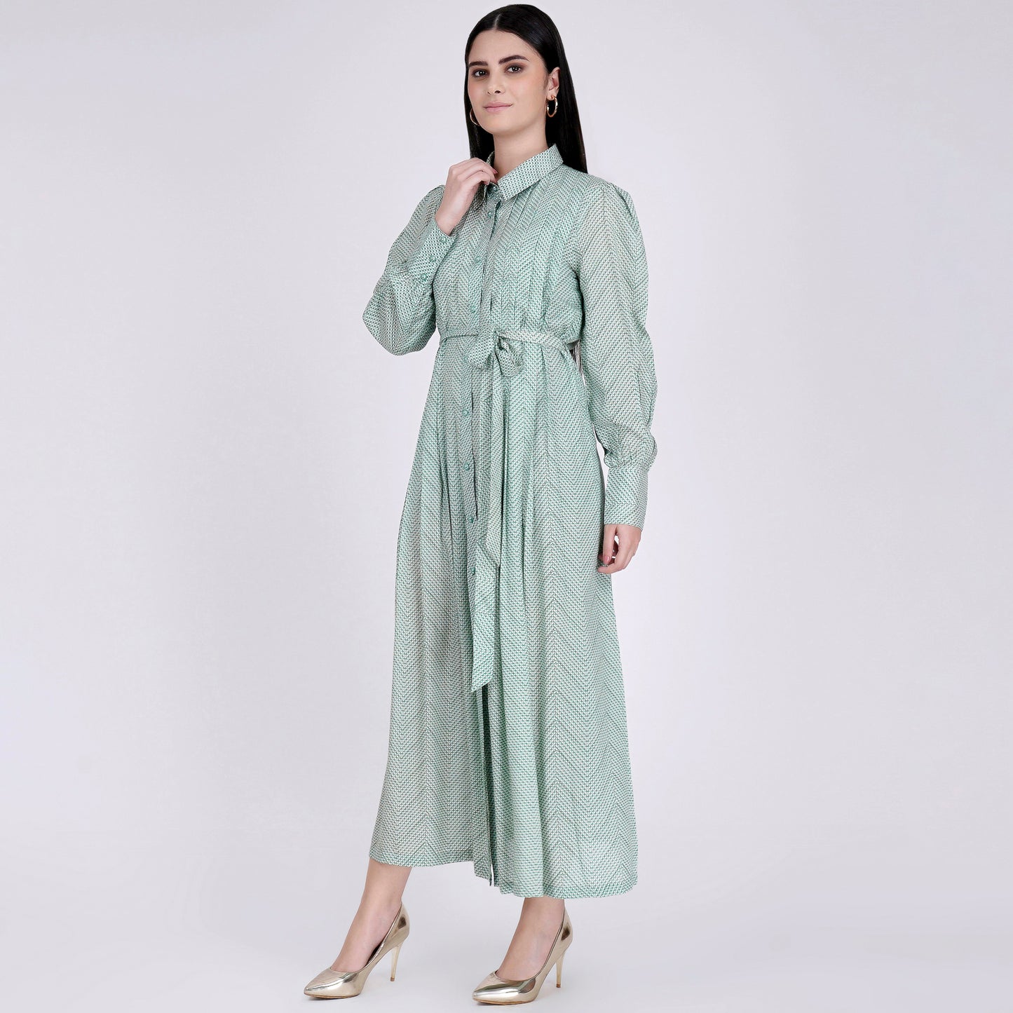 Green and White Chevron Maxi Dress