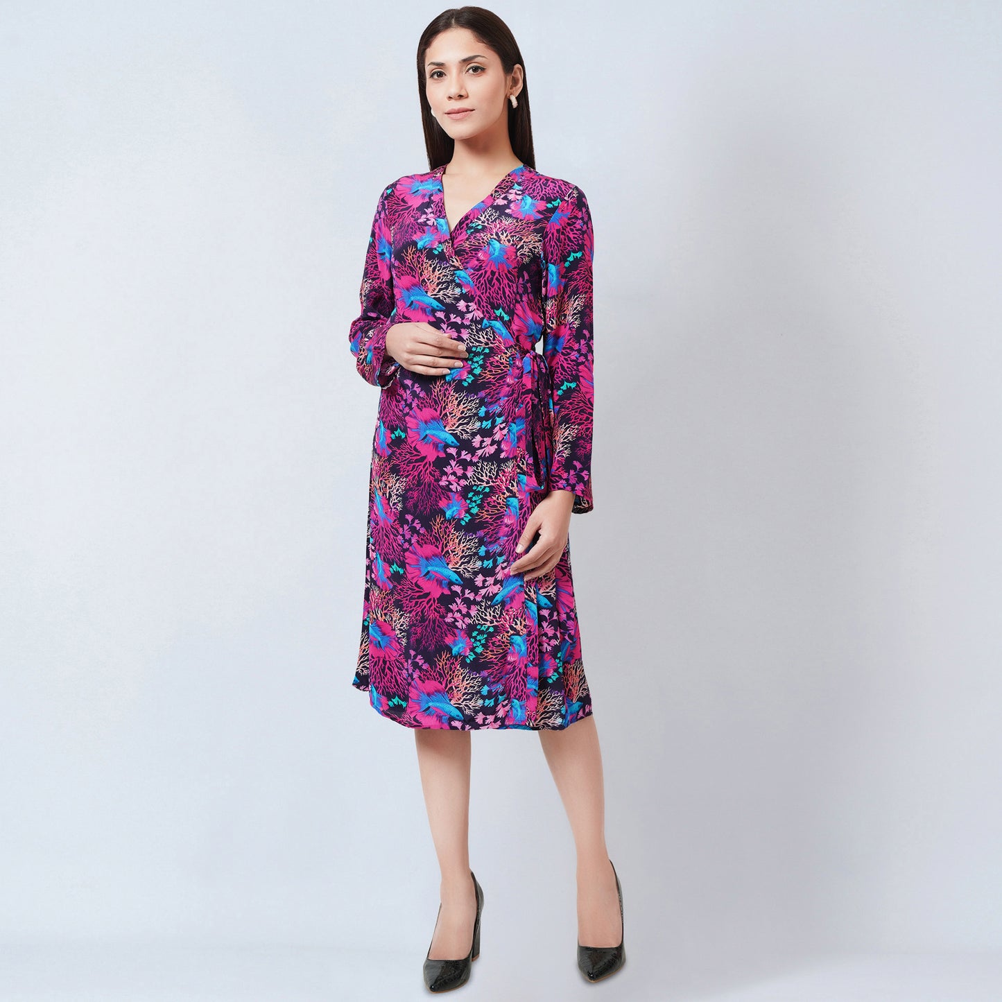 Pink Deep Sea Print Wrap Around Dress