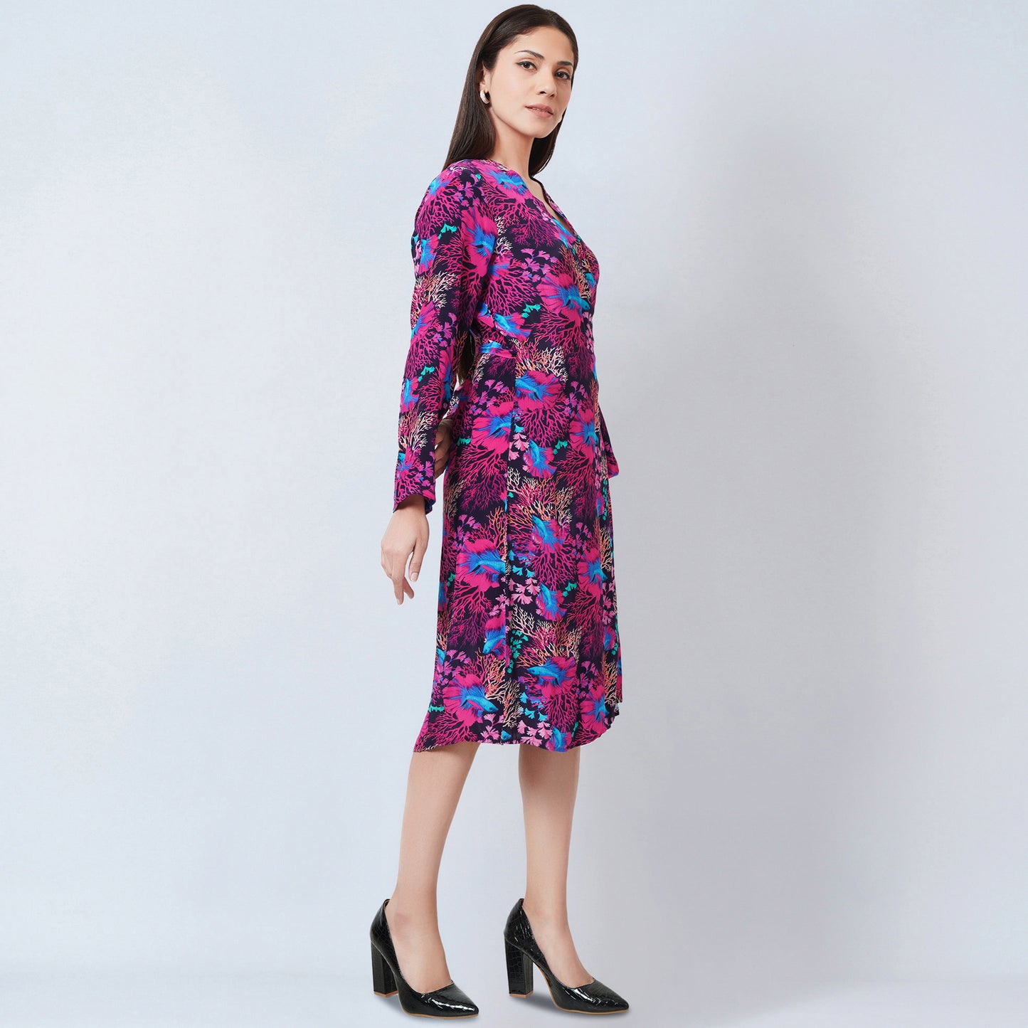 Pink Deep Sea Print Wrap Around Dress