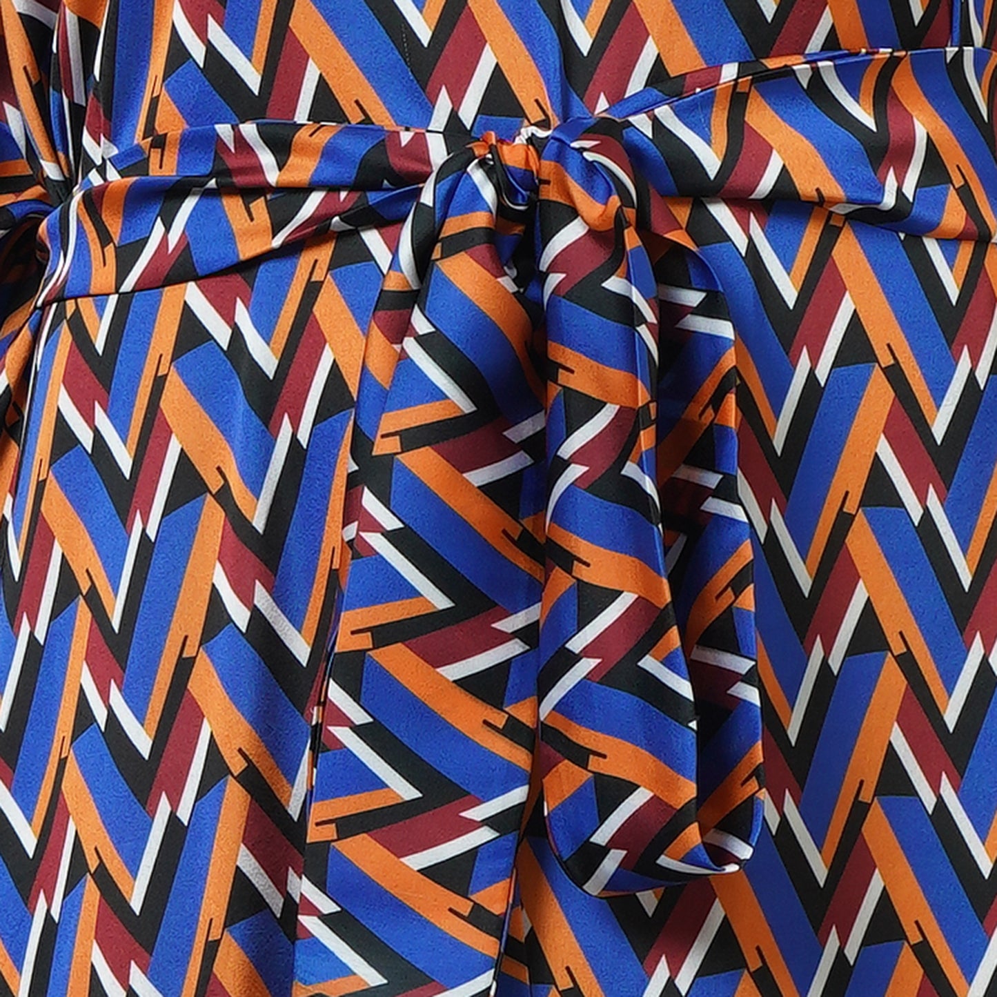 Blue and Mustard One-Shoulder Geometric Print Dress