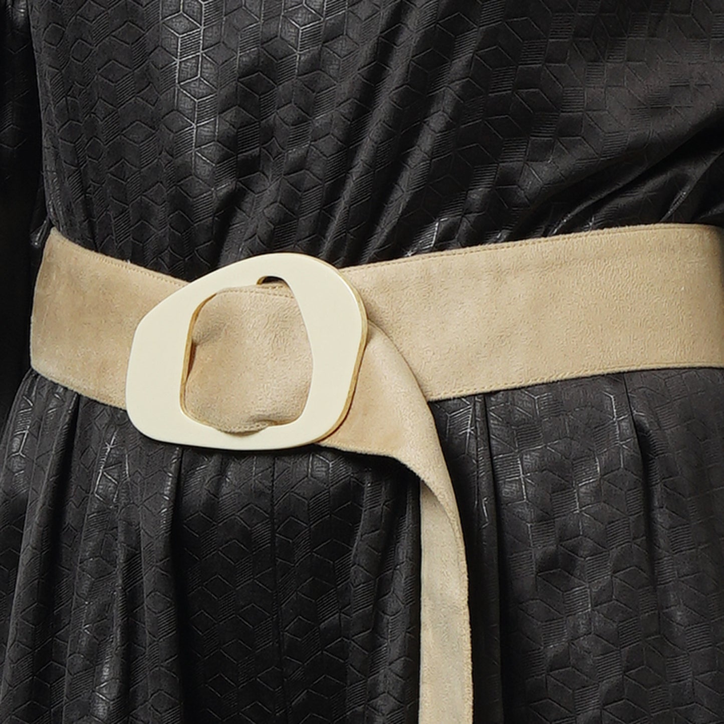 Black Textured Jumpsuit with Velvet Belt