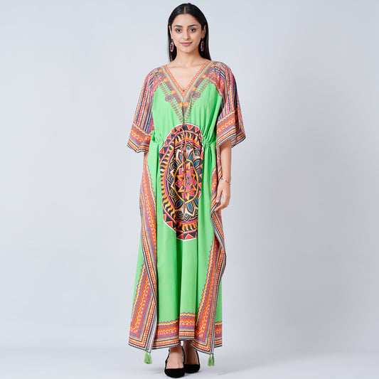 Green Tribal Full Length Kaftan
