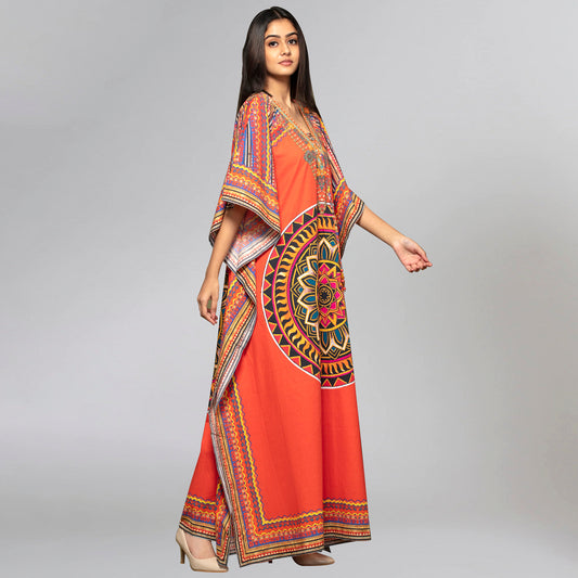 Orange Tribal Full Length Kaftan