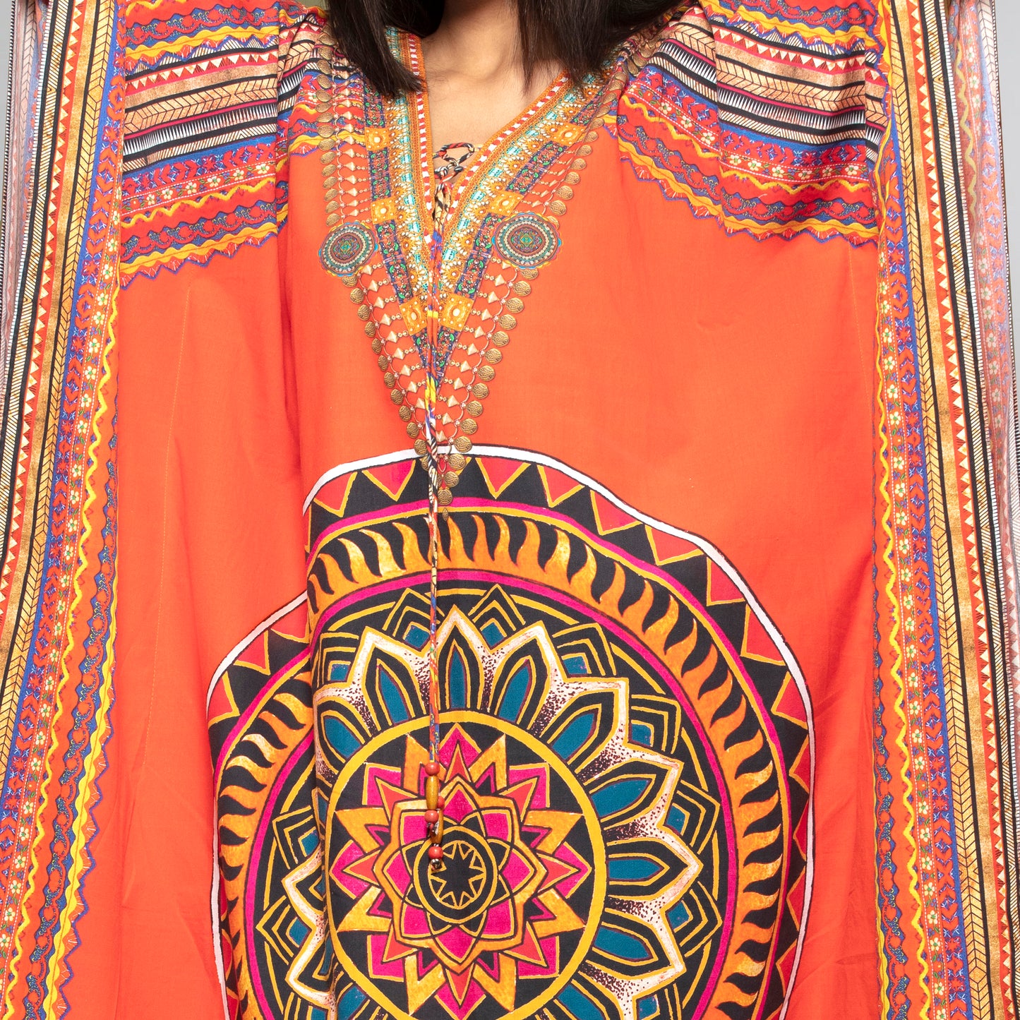 Orange Tribal Full Length Kaftan