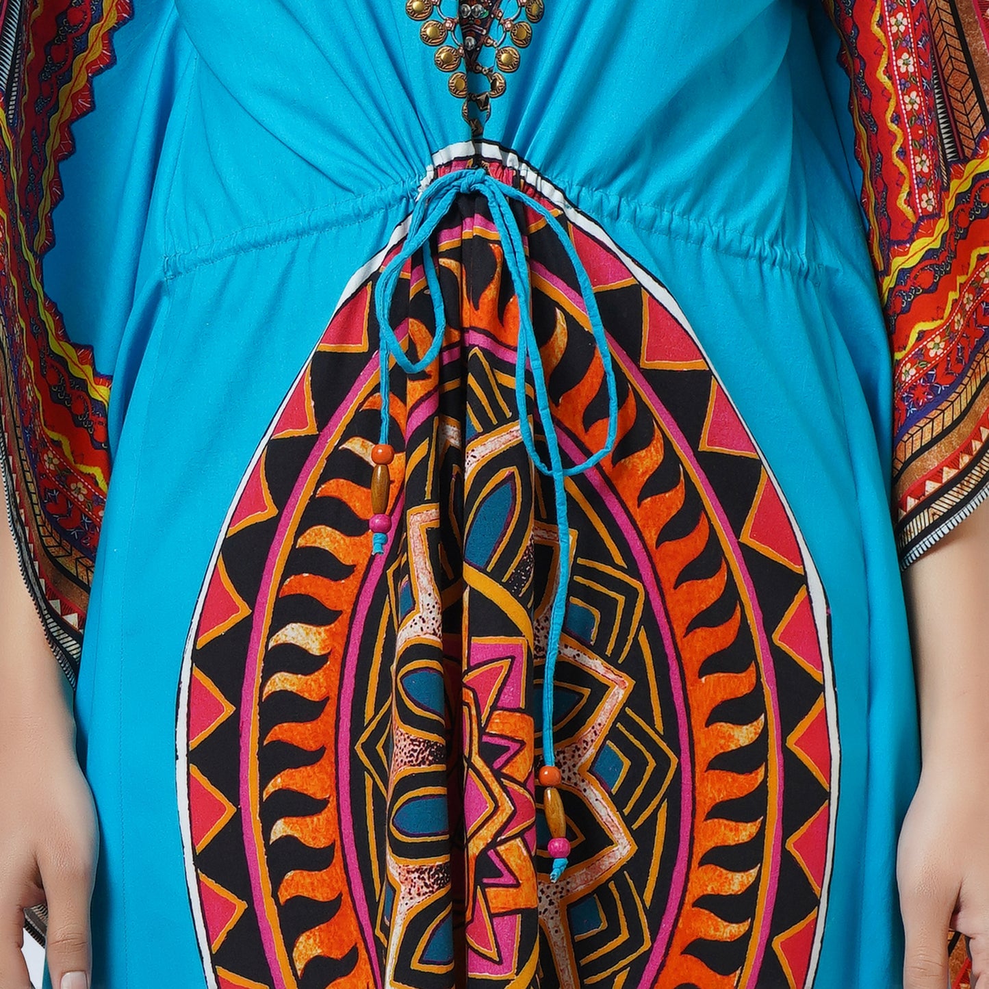 Blue Tribal Embellished Full Length Kaftan
