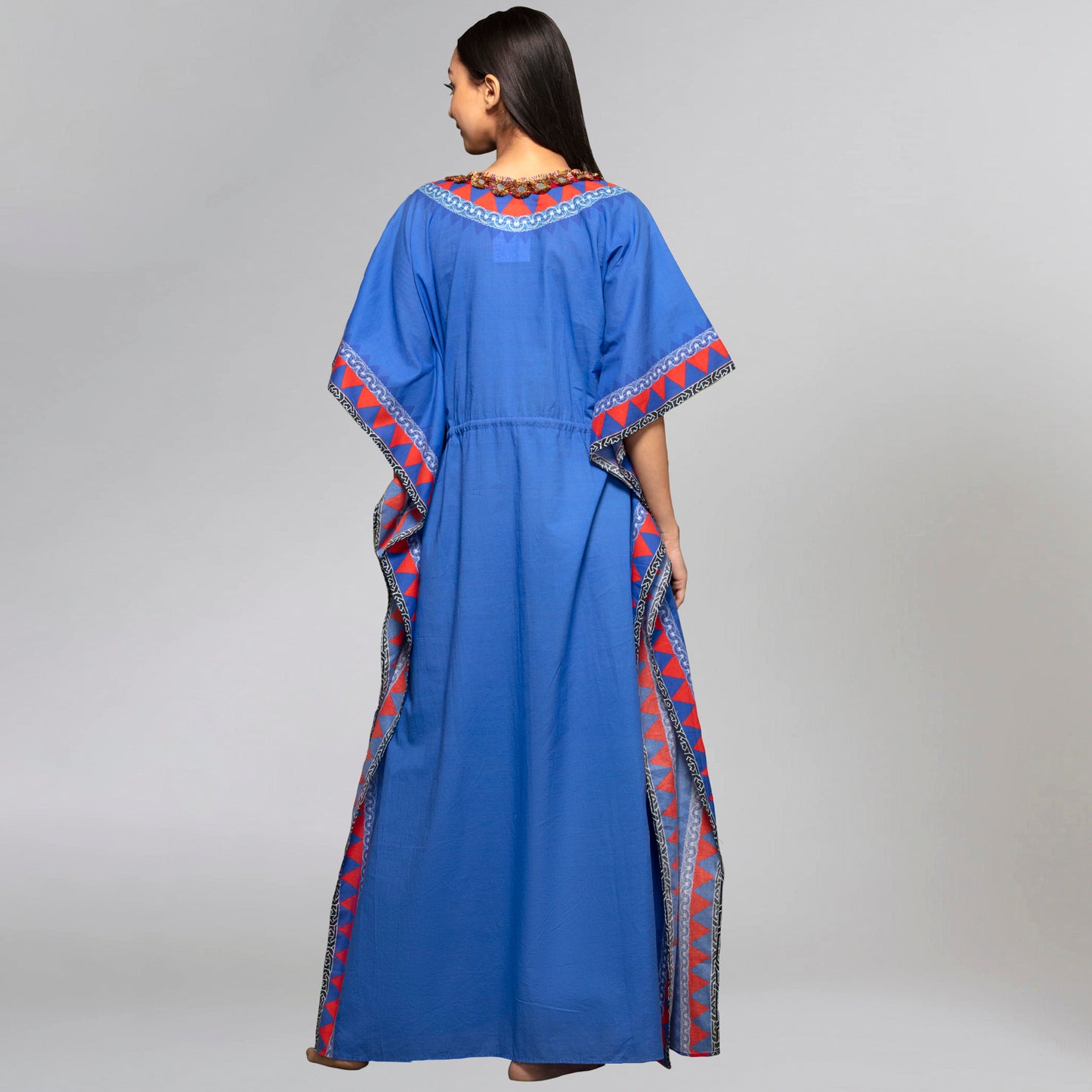 Blue Tribal Full Length Kaftan with Mirror Lace