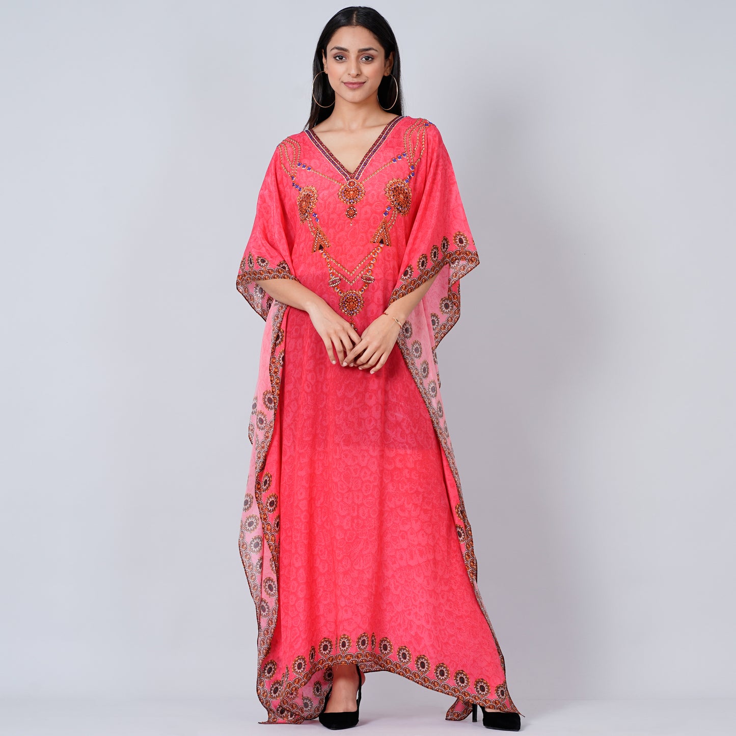 Hot Pink Pearl Full Length Kaftan