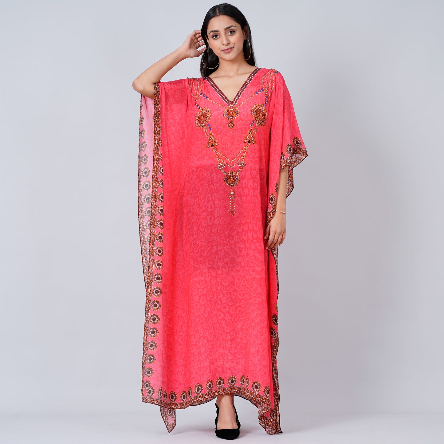 Hot Pink Pearl Full Length Kaftan