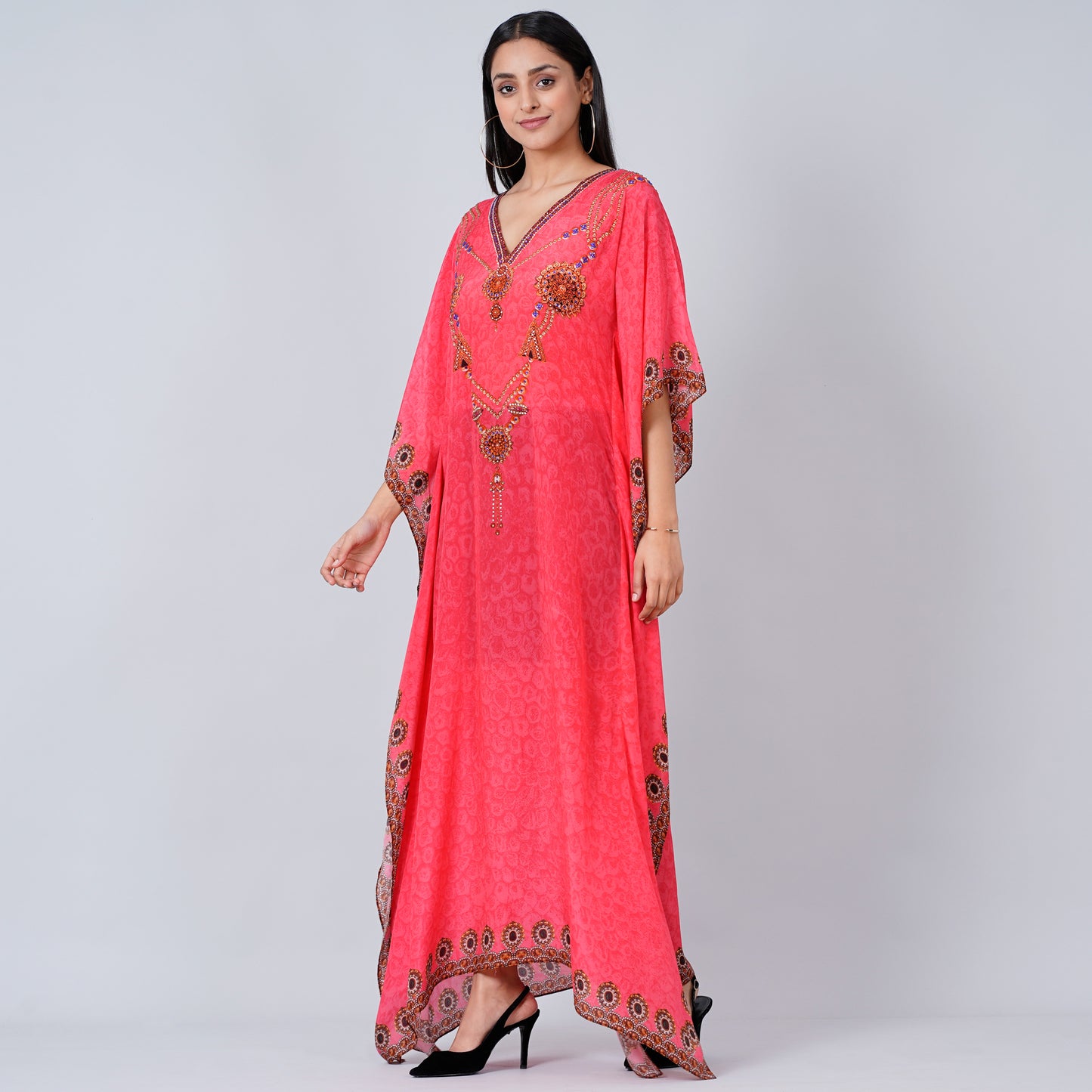 Hot Pink Pearl Full Length Kaftan