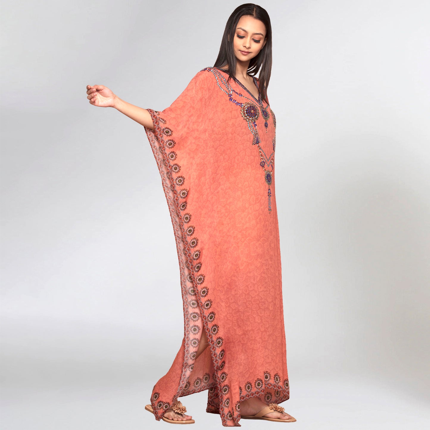 Orange Pearl Full Length Kaftan