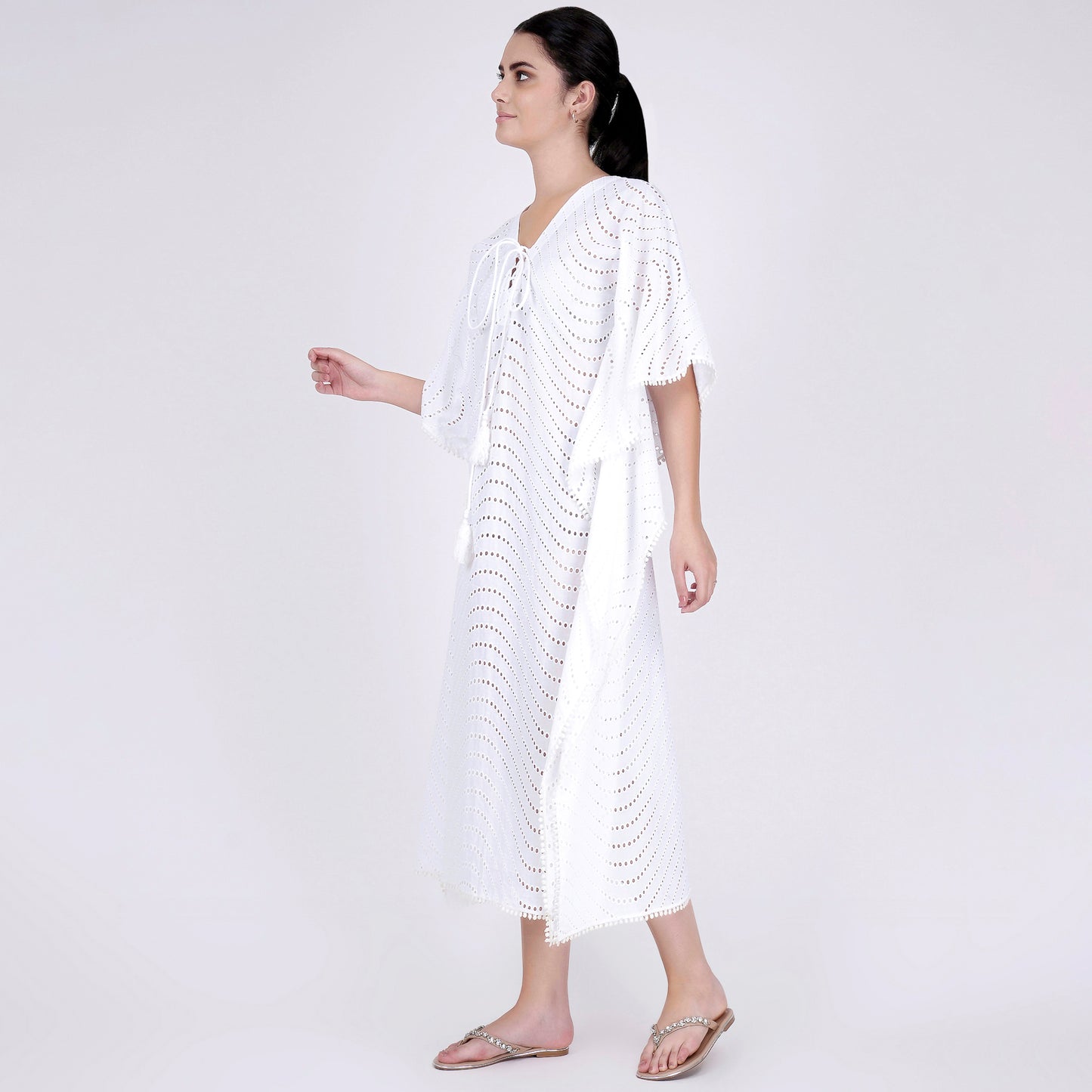 White Eyelet Full Length Kaftan