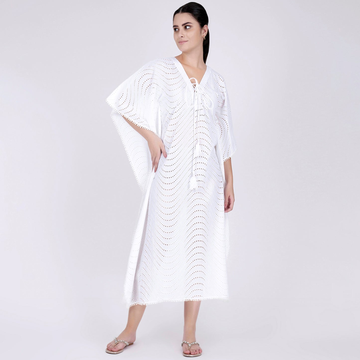 White Eyelet Full Length Kaftan