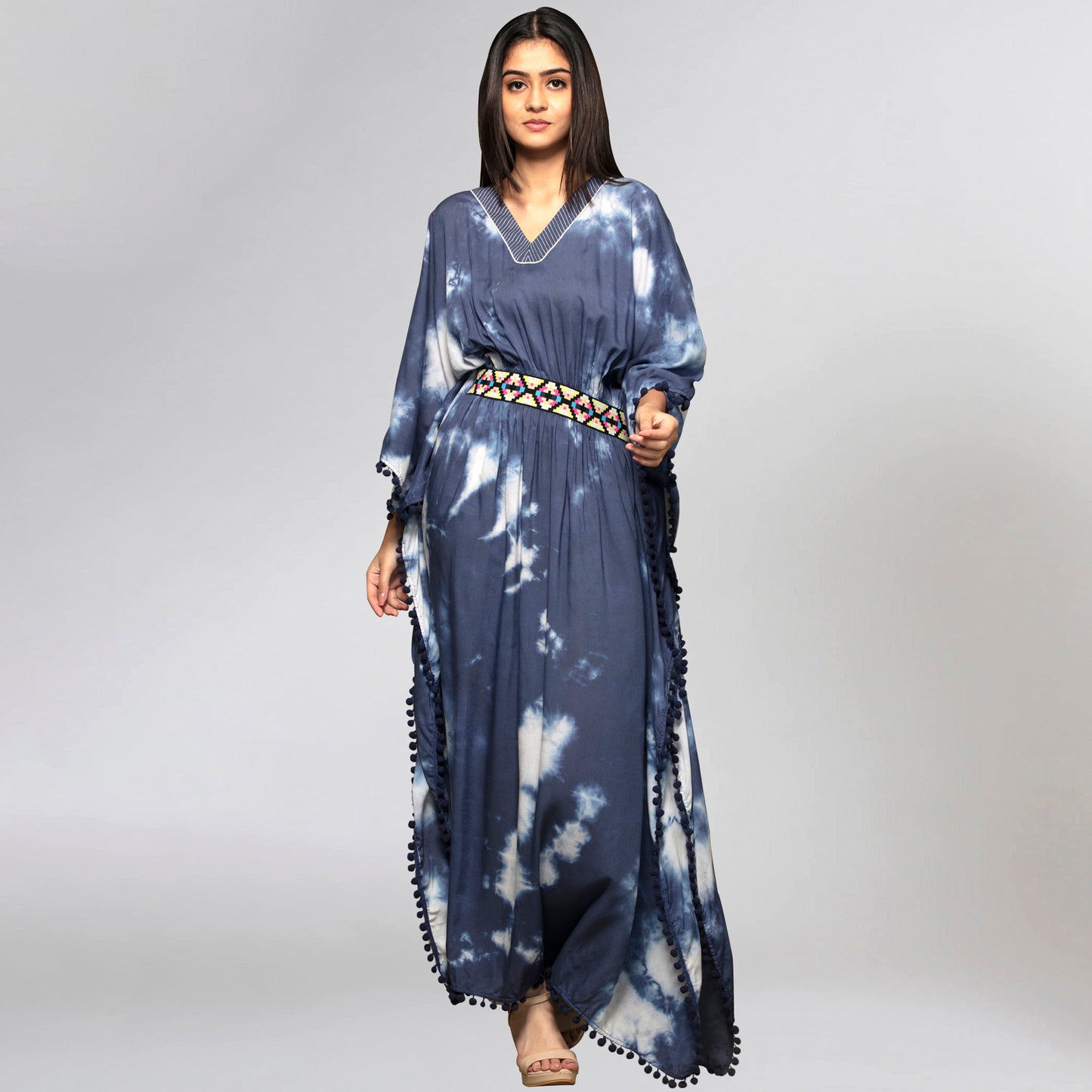 Dark Blue Tie-Dye Full Length Kaftan