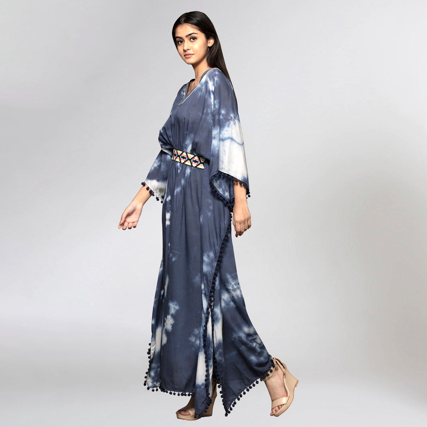 Dark Blue Tie-Dye Full Length Kaftan