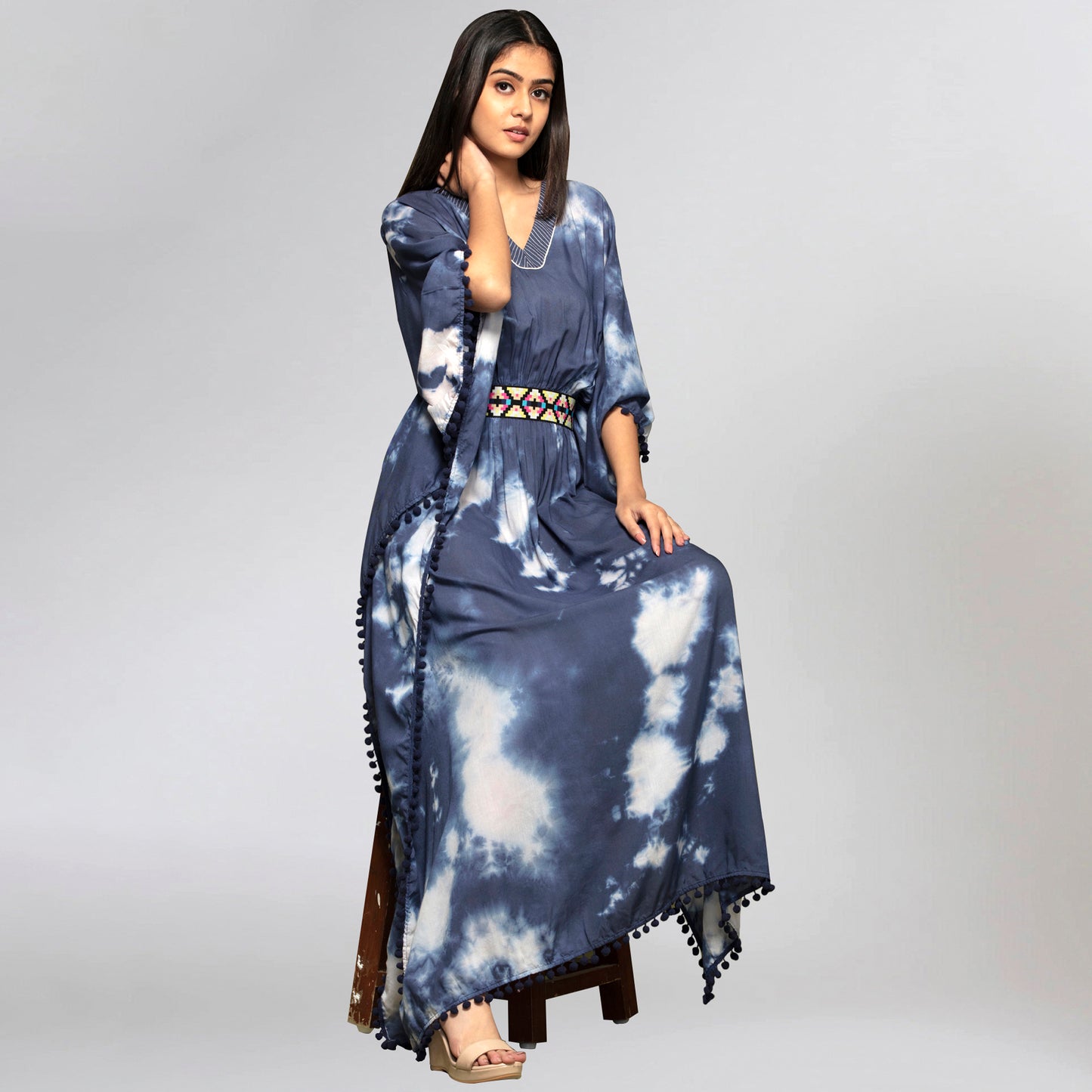 Dark Blue Tie-Dye Full Length Kaftan