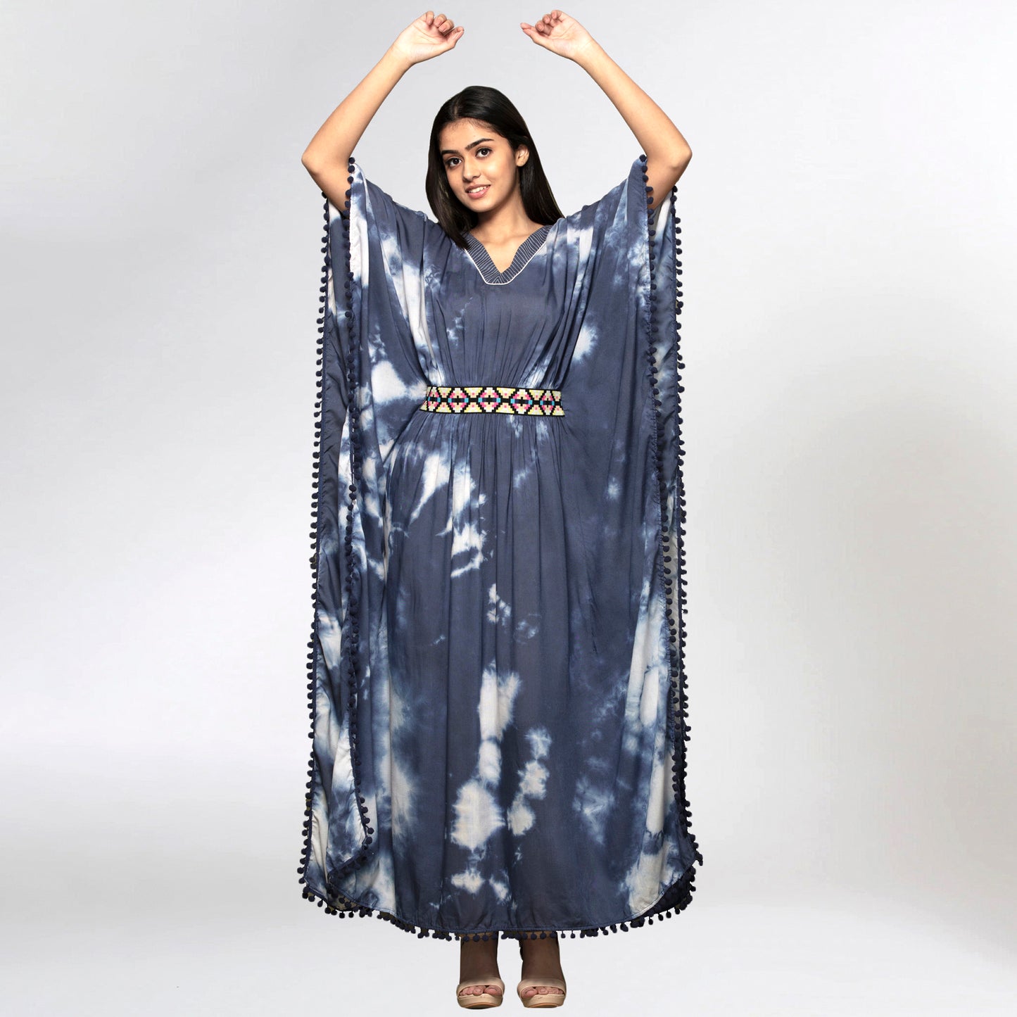 Dark Blue Tie-Dye Full Length Kaftan
