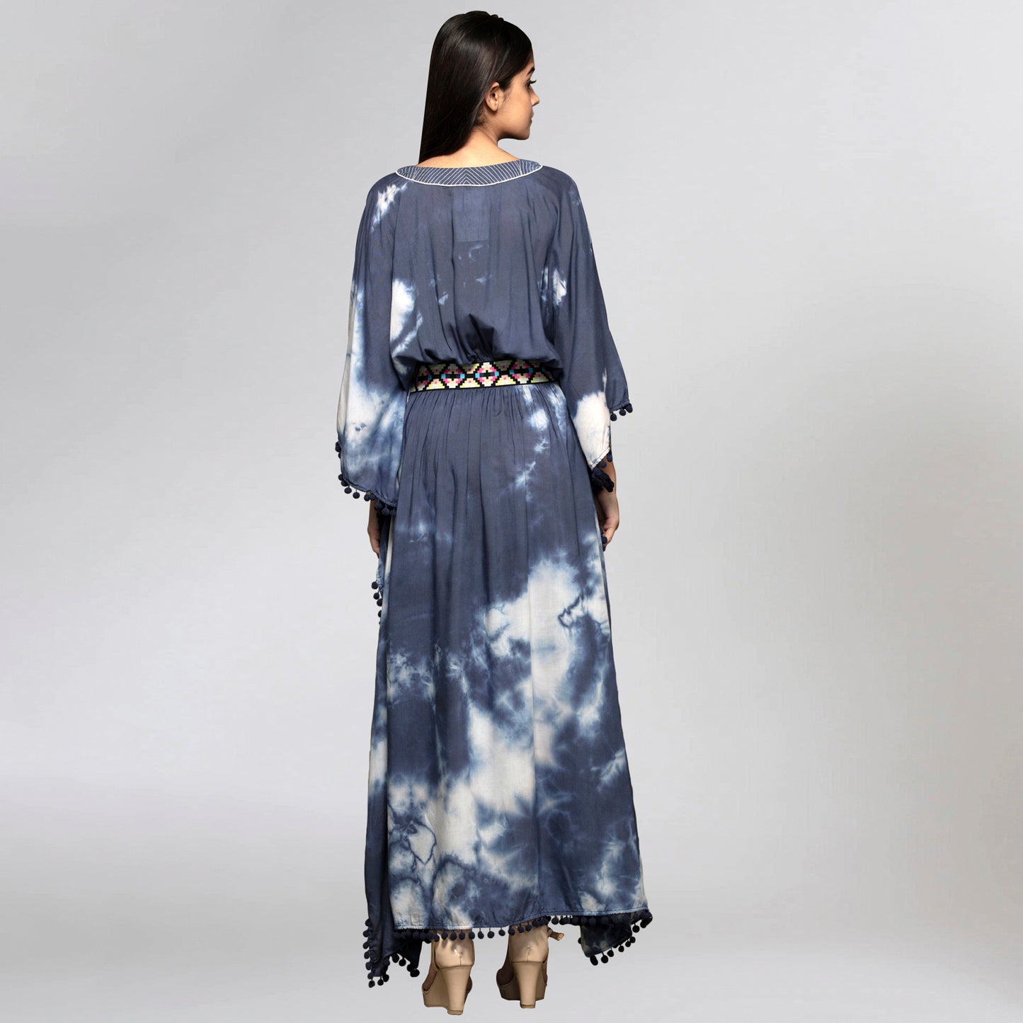 Dark Blue Tie-Dye Full Length Kaftan